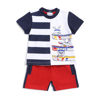 Boys Medium Red Printed 2 Pc Set T-shirt with Short Trouser